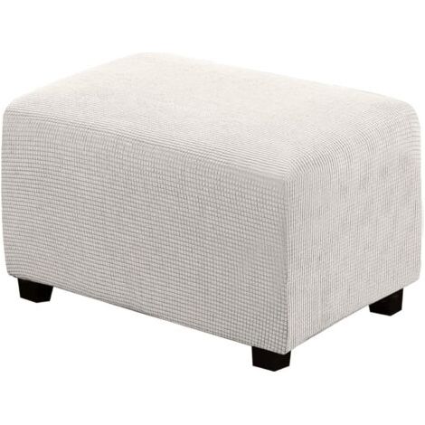 Housse de Pouf carrée Extensible en Peluche, Housses de Repose-Pieds en Jacquard Doux pour protéger Le Repose-Pieds, Housse de Pouf avec Fond élastique, Lavable en Machine - S-Blanc (1/5)