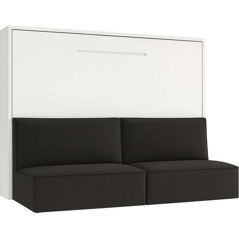 Lit escamotable horizontal LOGIA Gris foncé lit+canapé-140x190-Canapé Gris foncé-Structure Blanche-Version lit+canapé (1/5)