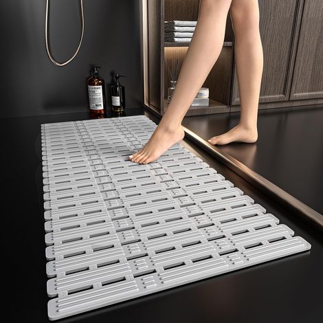 Tapis de douche antidérapant 90x40 cm TPE gris clair (1/5)