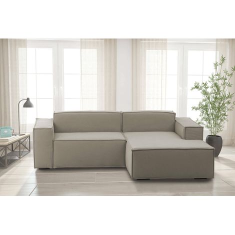 Talamo Italia Canapé fixe Patrizia, Canapé modulable 2 places avec péninsule droite, 100% Made in Italy, Canapé moderne en tissu, Cm 220x170h70, Tourterelle, avec emballage renforcé (1/5)