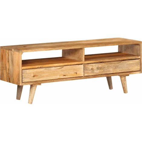 Mueble TV multimedia estantería para televisión buffet para televisión comedor salón dormitorio 140 x 30 x 41 cm madera maciza de mango marrón 020025911 (1/5)