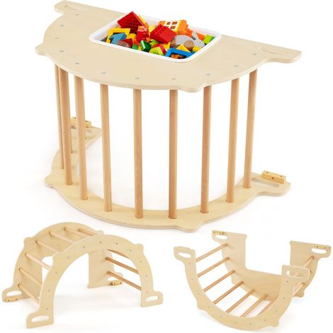 Lot de 1 arche d'escalade 8 en 1 90 x 50 x 48 cm avec bac de rangement pliable développement moteur en bois naturel