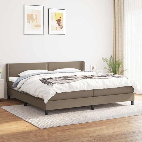 Cama box spring con colchón tela gris taupe 200x200 cm (1/5)