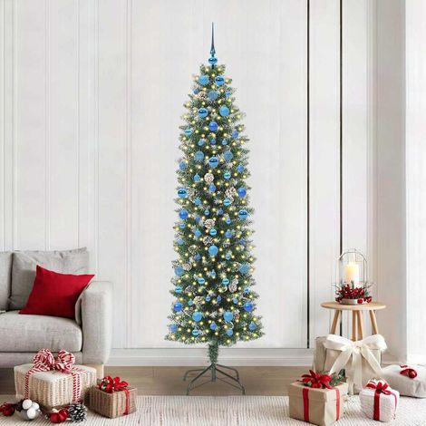 Künstlicher schlanker Weihnachtsbaum Grün und Weiß 210 cm