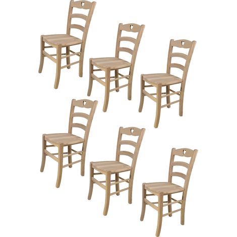 T M C S – Set de 6 chaises CUORE en bois de hêtre poli – Hauteur 88 cm – Assise 47 cm – Design traditionnel pour cuisine et salle à manger