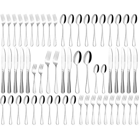 Ensemble de couverts en acier inoxydable (couteau, fourchette et cuillère), service familial, service de table pour les fêtes (60 pièces), compatible lave-vaisselle, pour 12 personnes. (1/5)