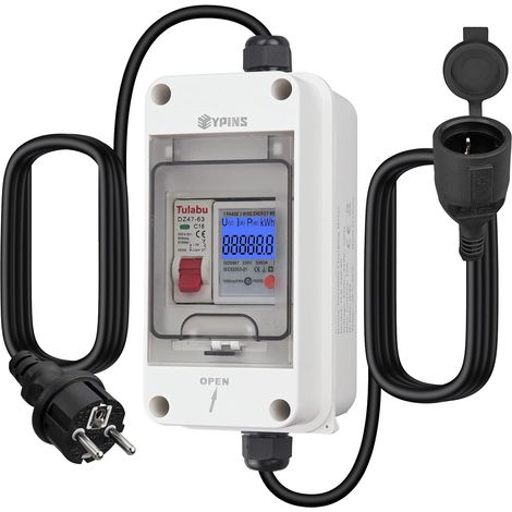 Compteur d'Énergie Portable Étanche IP65 avec Interrupteur Wattmètre de Prise avec Mémoire,Surveillance Temps Réel 80A 3680W,Câbles 2x1.5m H07RN-F pour Camping-Car,Maison,Extérieur (1/5)