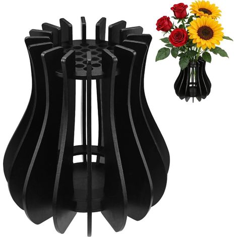 Vaas En Bois - Puzzle Design - Pour Roses Tulipes Tournesols Cerisiers En Fleurs - 16 Emplacements - Fait Main (1/5)