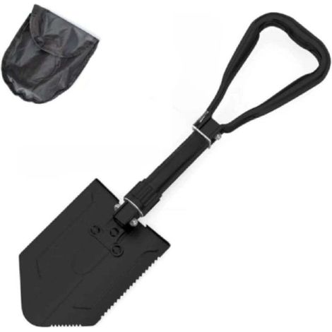 Piece Folding Shovel with Pickaxe - Heavy Duty Carbon Steel Entrenching Tool for Off-Road, Camping, Gardening, Beach, Digging Dirt, Sand, Mud and Snow (Black-A) (1/5)