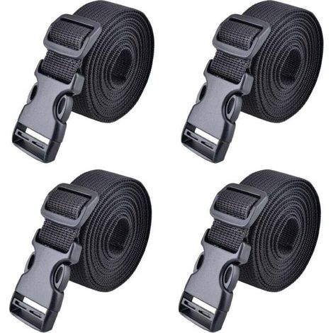 Sangle à Boucle Rapide 25 mm 38 mm Sangle d'Arrimage 4 Pièces Sangle à Cliquet Plastique Courroie de Serrage pour Fixation Bagage (1,5 m, A - Noir - 25mm) (1/4)
