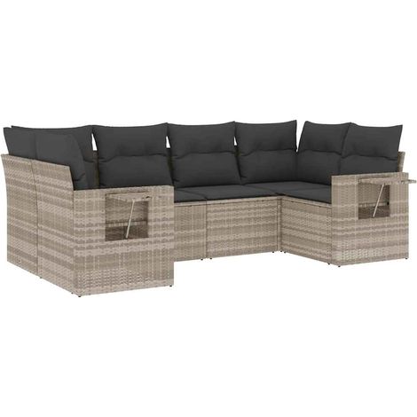 vidaXL Set Divano da Giardino 6pz con Cuscini Grigio Chiaro Polyrattan (1/5)