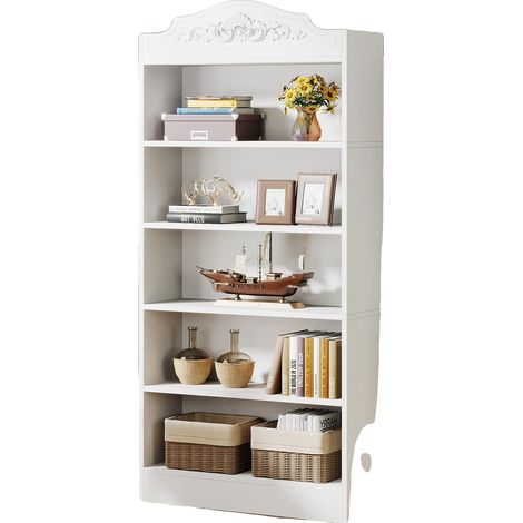 Bibliothèque, Design à 5 Niveaux, Style Moderne, Blanc (1/2)