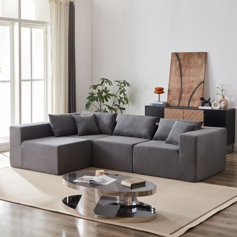 Divano angolare modulare 264x167x71 cm grigio – senza montaggio, velluto a coste e schiuma MEUBLIV (1/5)