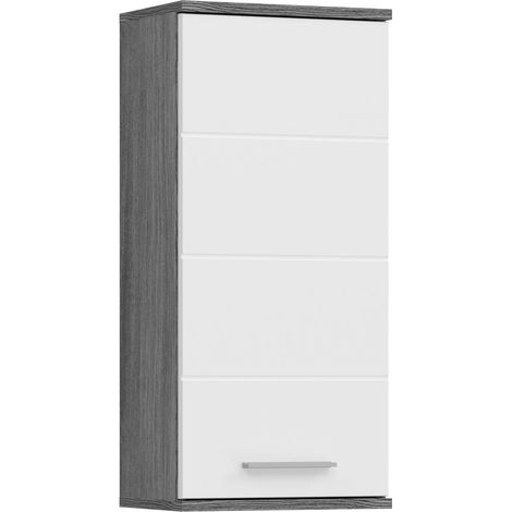 Blake Badschrank wandhängend 1 Tür Hochglanz weiß,rauchfarbenen.