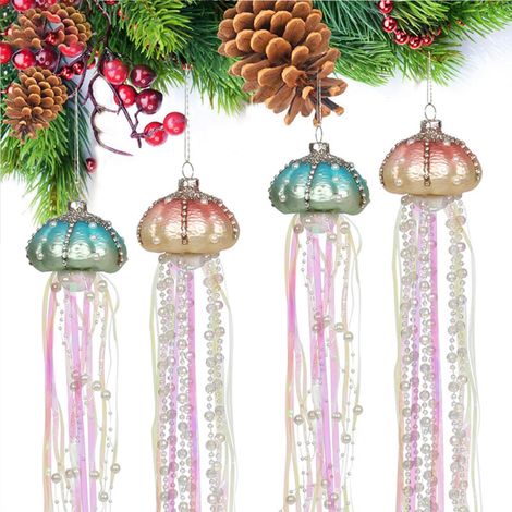 4 Pièces Pendentif Méduse Perle Verre Ornements Suspension Sapin de Noël Décoration Maison (1/5)