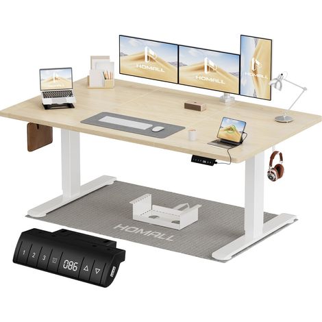 Bureau Assis Debout Électrique 140×70 cm, USB, 3 Mémoires, Beige (1/5)