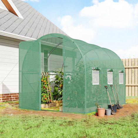 Serre de jardin 3x2x2 m en film plastique, porte battante verrouillable, 6 fenêtres à rouleau en filet, poteaux de soutien inclus (1/5)