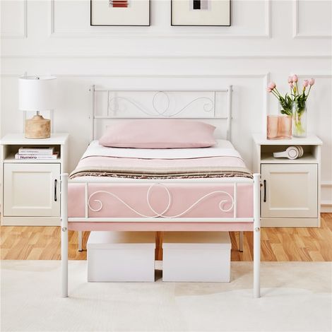 Cardre de lit 90x190cm avec Tête de lit à Motif Floral Blanc (1/5)