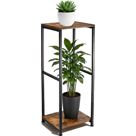 Soporte para plantas, estructura metálica, diseño de varios niveles, MARRÓN, 81 x 29,5 cm (1/5)