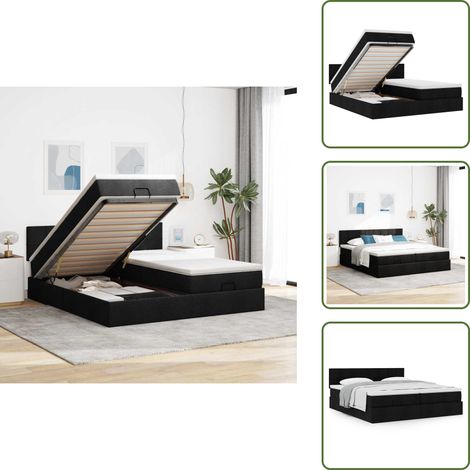 Ottoman-Bett mit Matratzen Schwarz 160x200 cm Stoff - Ottoman-Bett - Ottoman-Betten - Bettrahmen - Bettgestell (1/5)