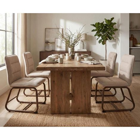 Esszimmerstühle 4er Set, Polsterstühle aus Leinen mit Metallbeinen, Khaki (1/5)