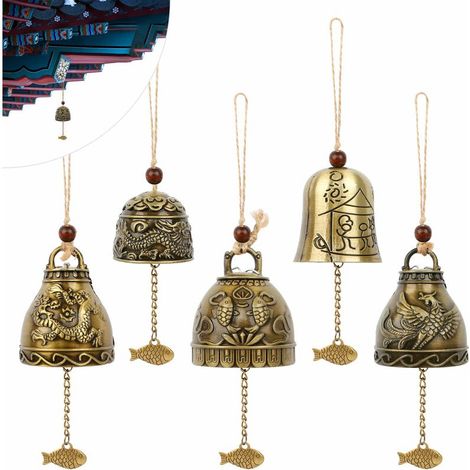 5 Pcs Bénédiction Carillon À Vent Cloche de Bénédiction Feng Shui Carillons Campanule Carillons à Vent Fengshui Bells Bouddha Carillon à Vent Phoenix Carillon à Vent en Métal pour la Maison et Jardin (1/5)