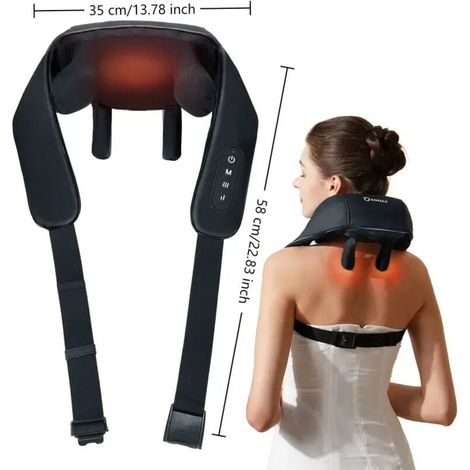 Kabelloses Shiatsu-Nacken- und Schultermassagegerät mit Wärmefunktion – 4D-Knetmassage – 6 Massageköpfe – Verstellbarer Gurt (1/4)