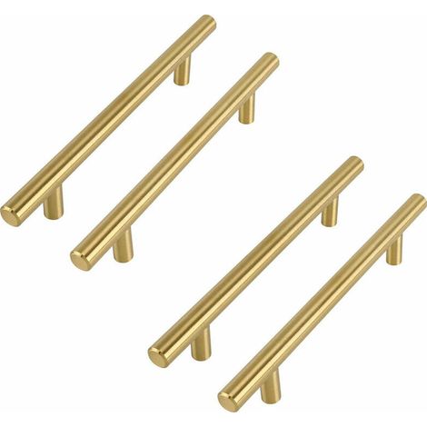 BDD Set di 4 maniglie per mobili in ottone spazzolato, distanza dal centro 96 mm, set di 4 maniglie per mobili da cucina dorate, maniglie per armadi in acciaio inossidabile con viti (1/5)