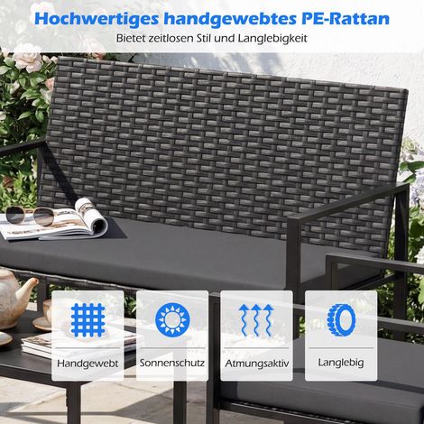 Terrasse Balcon et Jardin Salon Bas 4 Places Espace Détente Extérieur Fauteuils Résine Tressée Table Verre Trempé Gris (1/5)
