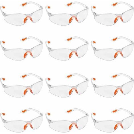 Lot de 12 Lunettes de Sécurité Transparentes - Lunettes de Protection avec Verres en Plastique, Pont-de-Nez et Embouts de Branches en Caoutchouc pour Plus de Confort - Lunette Transparente PPE (1/5)