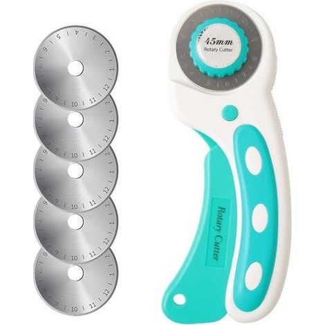 Cutter rotatif 45mm – Lame en acier inoxydable SKS-7 – 5 lames de rechange – Découpe précise pour tissu, cuir, papier, carton (1/5)