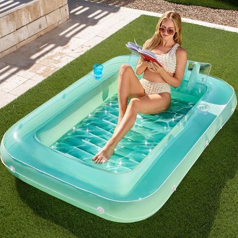 Tumbona flotante hinchable XXL (177 x 116 cm), Piscina 4 en 1 para tomar el sol, PVC resistente a los rayos UV (0,3 mm), Turquesa (1/5)