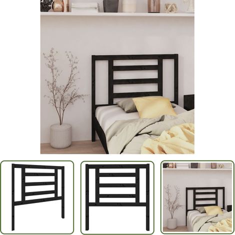 SKM Tête de lit Noir 96x4x100 cm Bois massif de pin (1/5)