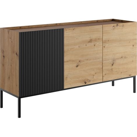 Aparador Lunole 101, Roble Artisan + Negro, 80x150cm, Número de puertas: 042cm, MDF, Aglomerado laminado