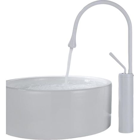 Robinet de salle de bain avec bras pivotant à 360° et design goutte, mitigeur blanc, version haute (1/5)