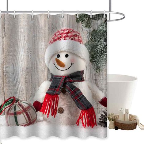 Rideau de douche imperméable imprimé numériquement - Motif bonhomme de neige - 150 x 180 cm (1/5)