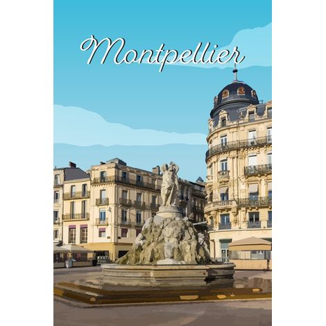 Tableau sur toile illustration Montpellier 30x45 cm - Impression sur Toile Murale Décorative - Image imprimée en HD sur Toile - Toile sur Châssis en Bois FSC - Fabriqué en France (1/5)