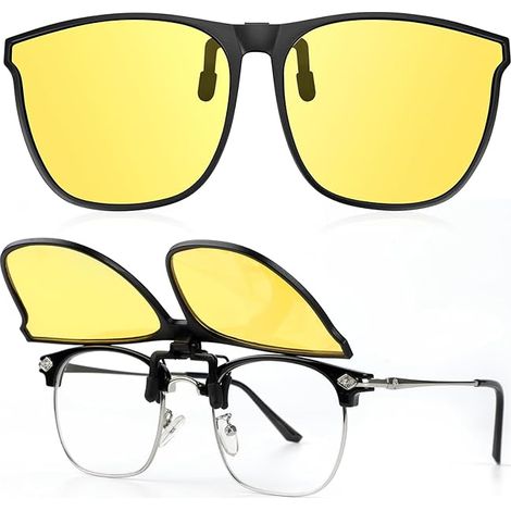 Gafas polarizadas con clip para conducir de noche, antirreflejos, giratorias 180 grados, ultraligeras, lentes amarillas para hombres y mujeres. (1/5)