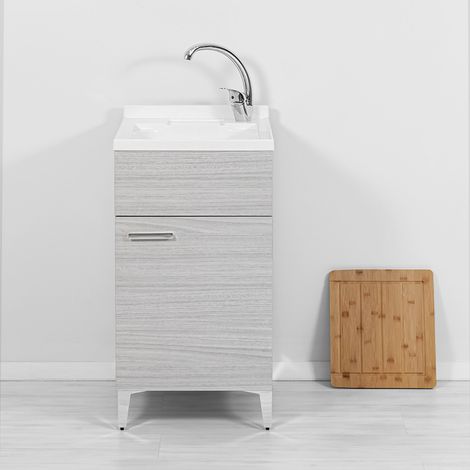 Mobile lavatoio grigio 45x50 cm vasca in resina e asse lavapanni Desya (1/10)