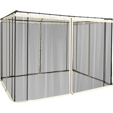 Moskitonetze für 3 x 3 m Gartenpavillon/Gartenlaube – Set mit 4 Moskitonetzen mit Reißverschluss + Befestigungshaken – Polyester-Nylon (1/5)