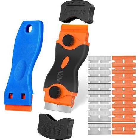 1pc Grattoir à Double Tête + 1pc Grattoir en Plastique avec 20 Lames Ensemble d'outils de Grattoir de Nettoyage, Grattoir pour Plaque de Cuisson en Céramique/Grattoir à Film de Voiture (1/5)
