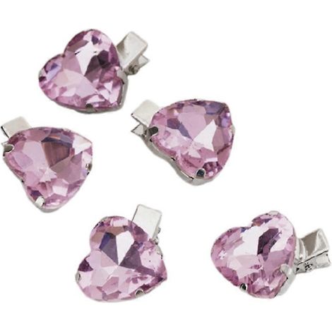 Set mit 5 rosafarbenen, herzförmigen Haarspangen mit funkelnden Strasssteinen, elegantes Haaraccessoire (1/4)