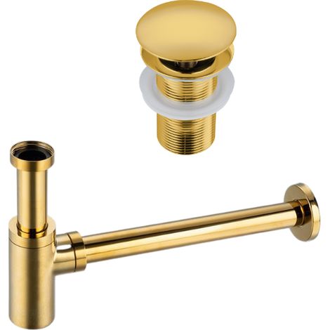 BALNEO - ensemble bonde de lavabo Klik Klak A sans trop-plein doré + siphon rond doré en laiton - kit pour lavabo (1/5)