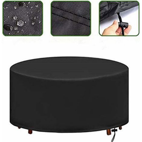 Housse de protection de table ronde imperméable et coupe-vent pour meubles de jardin en tissu Oxford 420D (diamètre 128 x 71 (1/4)