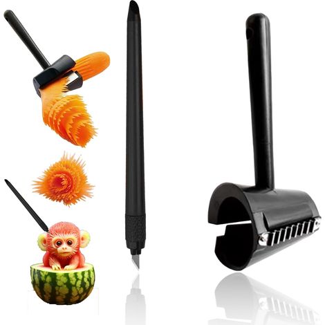 Ensemble de 2 pièces pour sculpter fruits et légumes : tailler, effilocher, peler et râper pour la décoration, noir (1/5)
