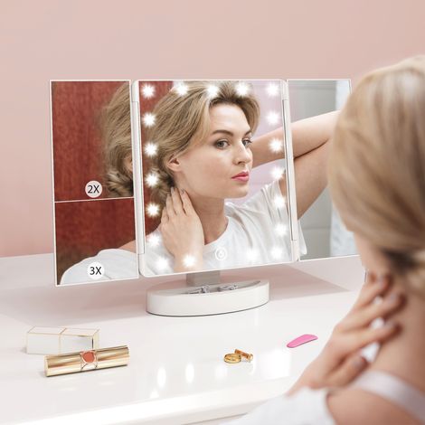 Miroir maquillage 1X/2X/3X Blanc loupe rotation libre 180° 21 LED interrupteur tactile (1/4)