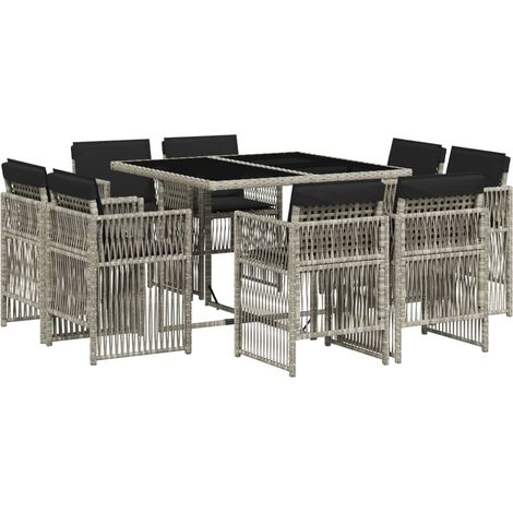 vidaXL Set Pranzo da Giardino 9pz con Cuscini Grigio Chiaro Polyrattan (1/5)