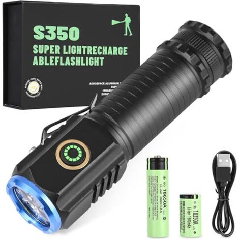 Ultra Powerful LED Flashlight, 2000 Lumens Powerful USB Rechargeable Flashlight, Mini Flashlight with 5 Lighting Modes, IPX6 Waterproof Flashlight for Camping, Hiking and (1/5)