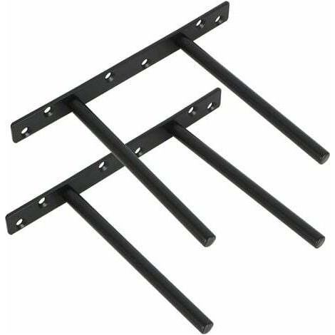 Lot de 2 supports invisibles pour étagère flottante – Acier inoxydable noir – Installation murale – Dimensions 200x150mm – 12 chevilles et vis incluses (1/5)