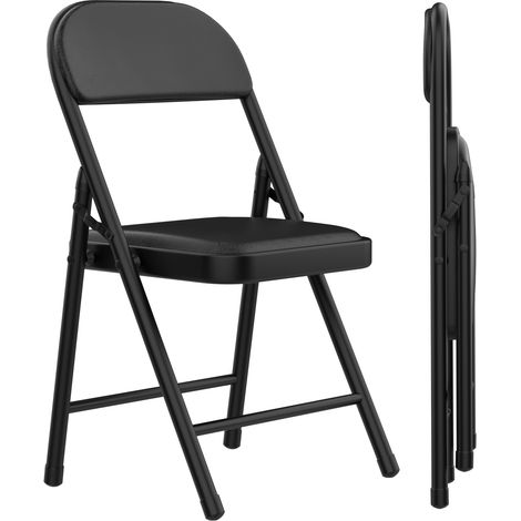 Lot de 1 Chaises Pliantes en Similicuir Noir - Confort Ergonomique & Rembourrage Dense, Design Minimaliste Gain de Place pour Cuisine/Bureau/Salon - Structure Métallique Robuste & Montage Instantané (1/4)